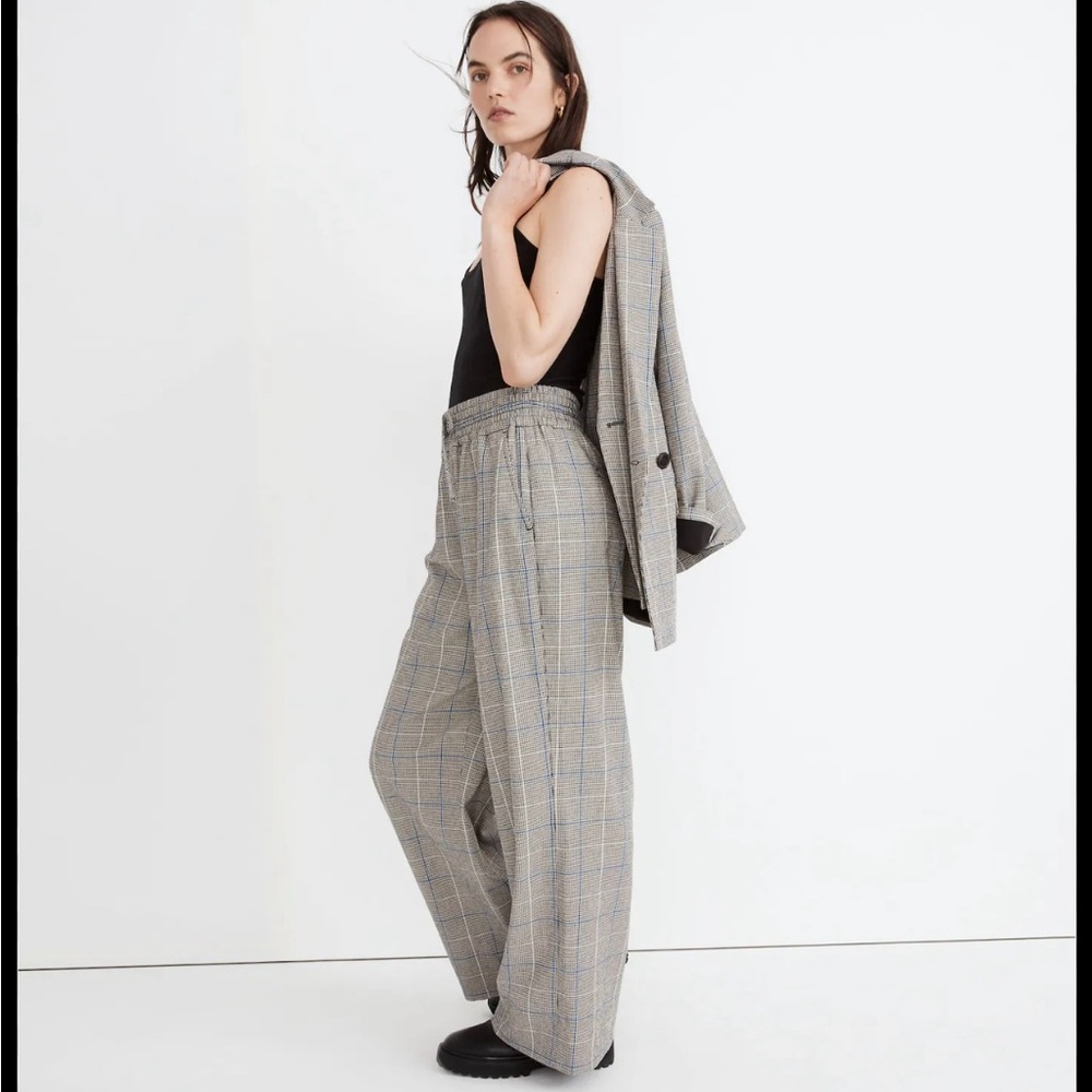 Madewell Carley Wide-Leg Pants Plaid Riviera Coast Medium
